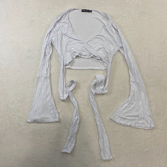 Nasty Gal White Crop Top Long Sleeves Size 10 - Picture 1 of 8